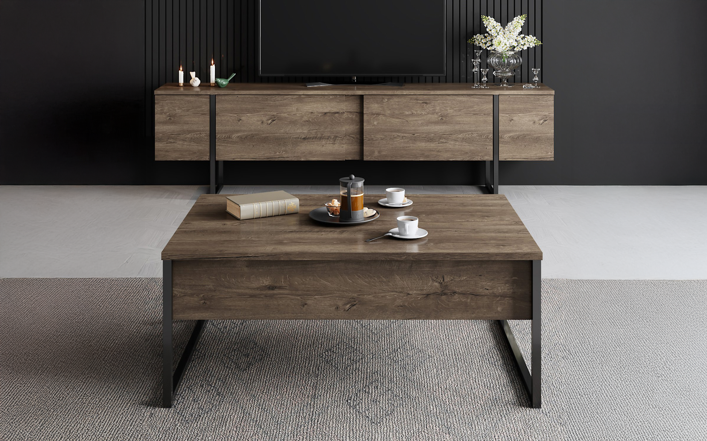 Masuta de cafea Larso, nuc + negru  2